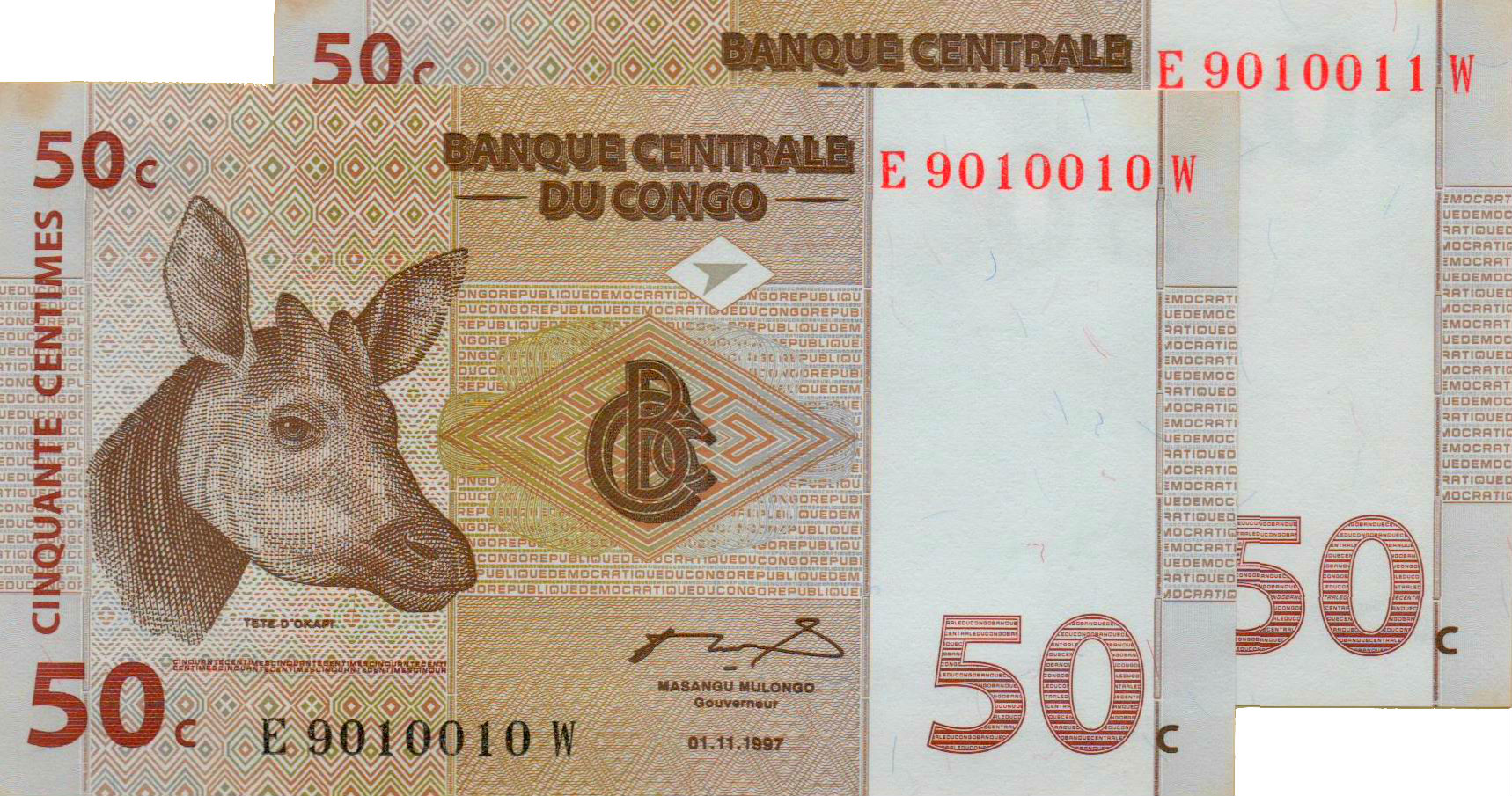 Congo 50 1997 UNC P-84A [SEQUENCE X2]